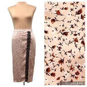 NWOT Halogen High Waisted Floral Lace Thigh High Slit Midi Skirt Size Small